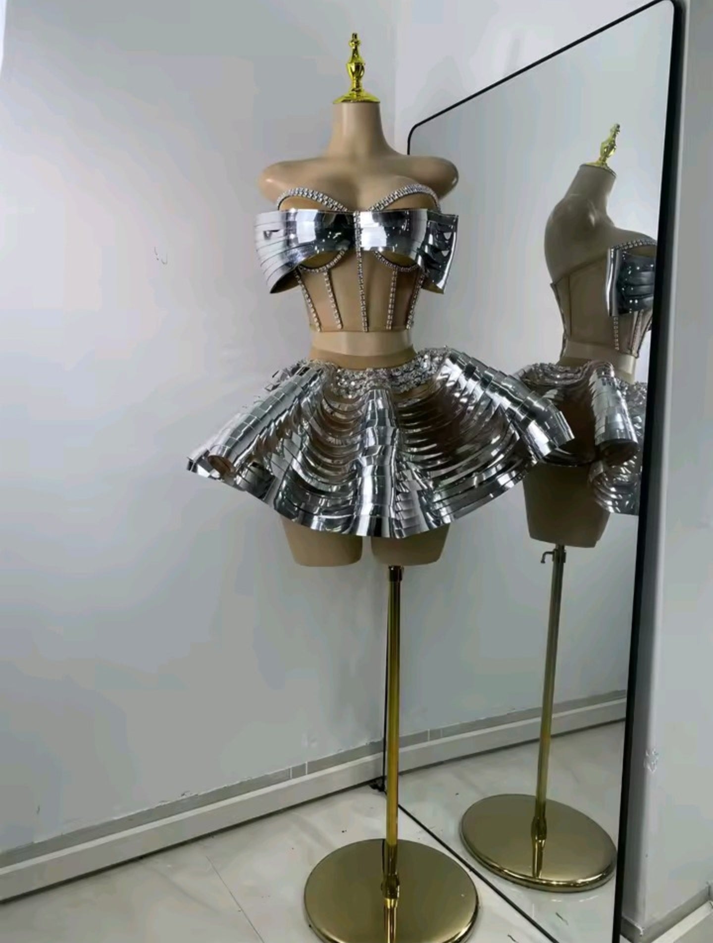 Chrome Tease Mini Skirt Set