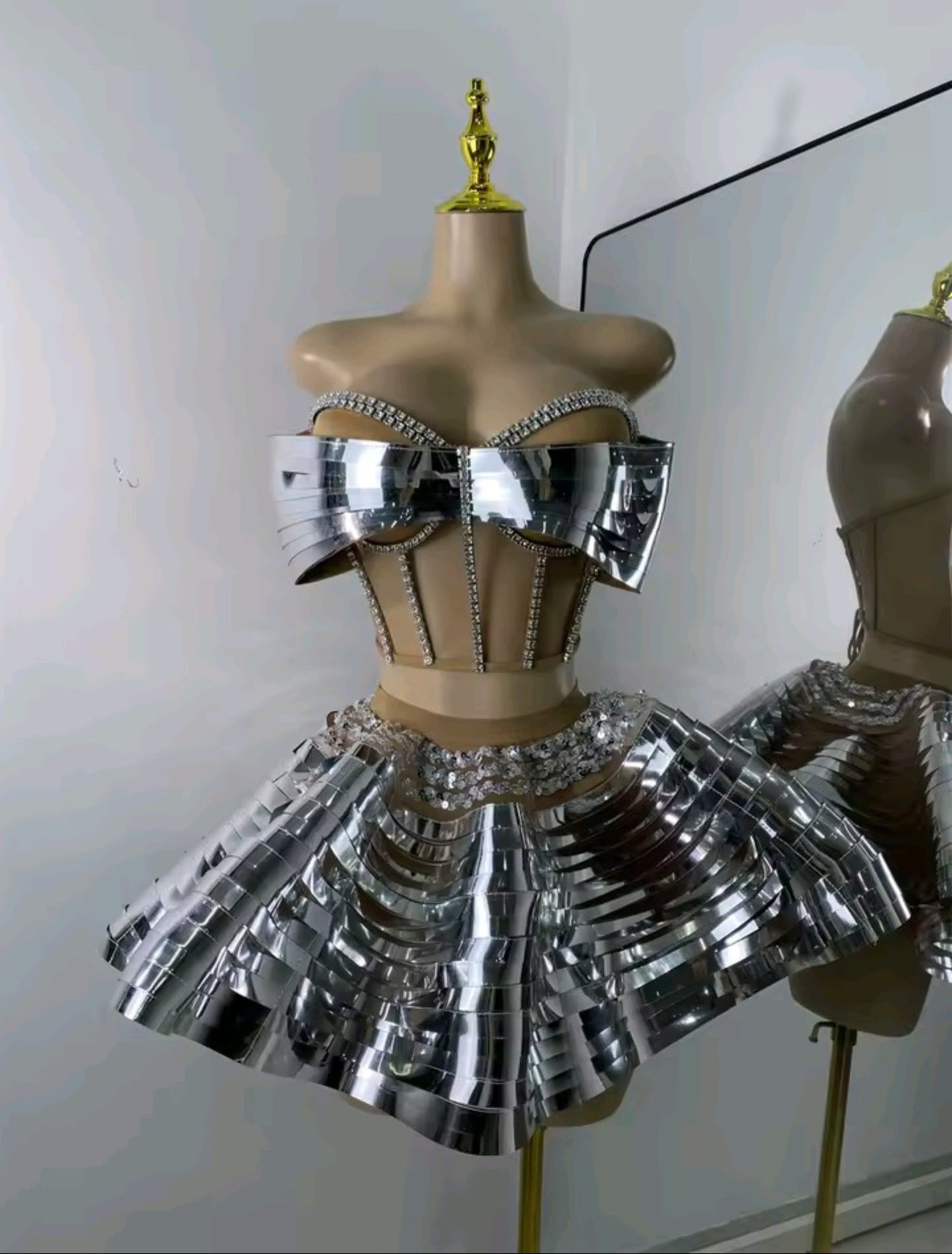 Chrome Tease Mini Skirt Set