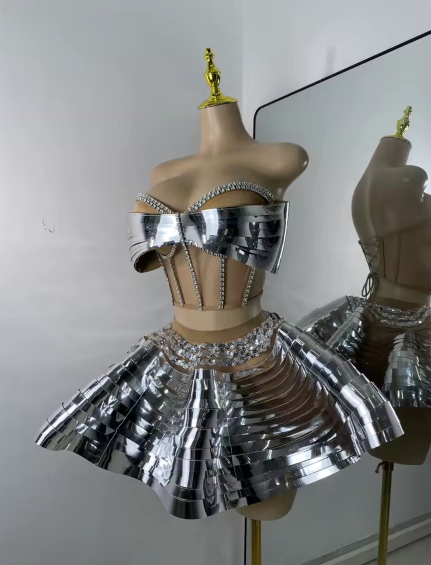 Chrome Tease Mini Skirt Set