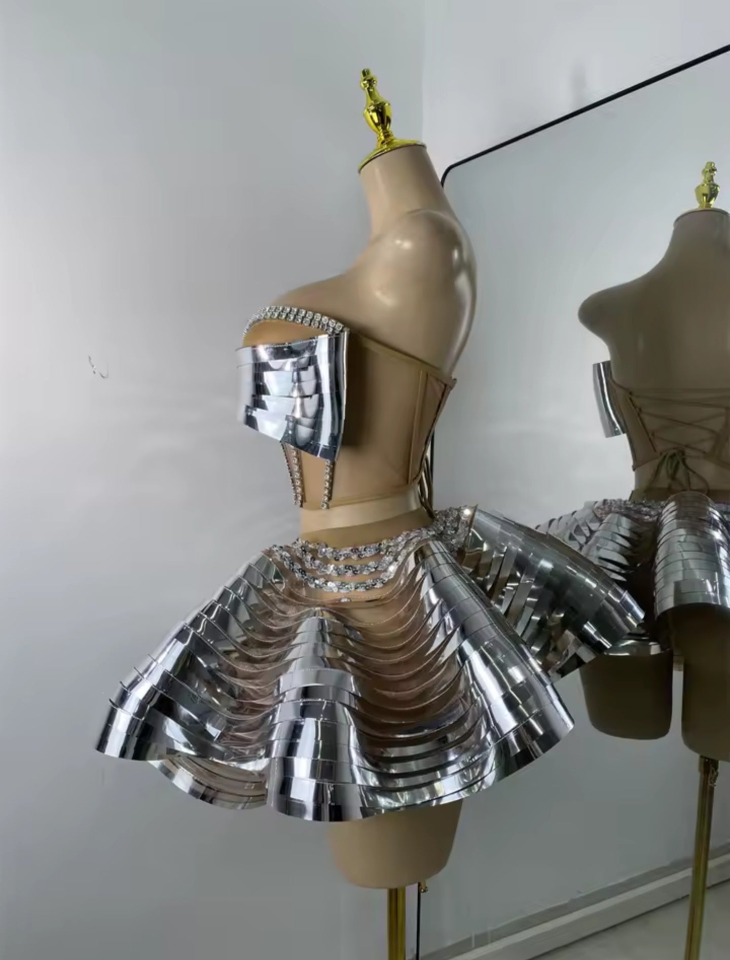 Chrome Tease Mini Skirt Set