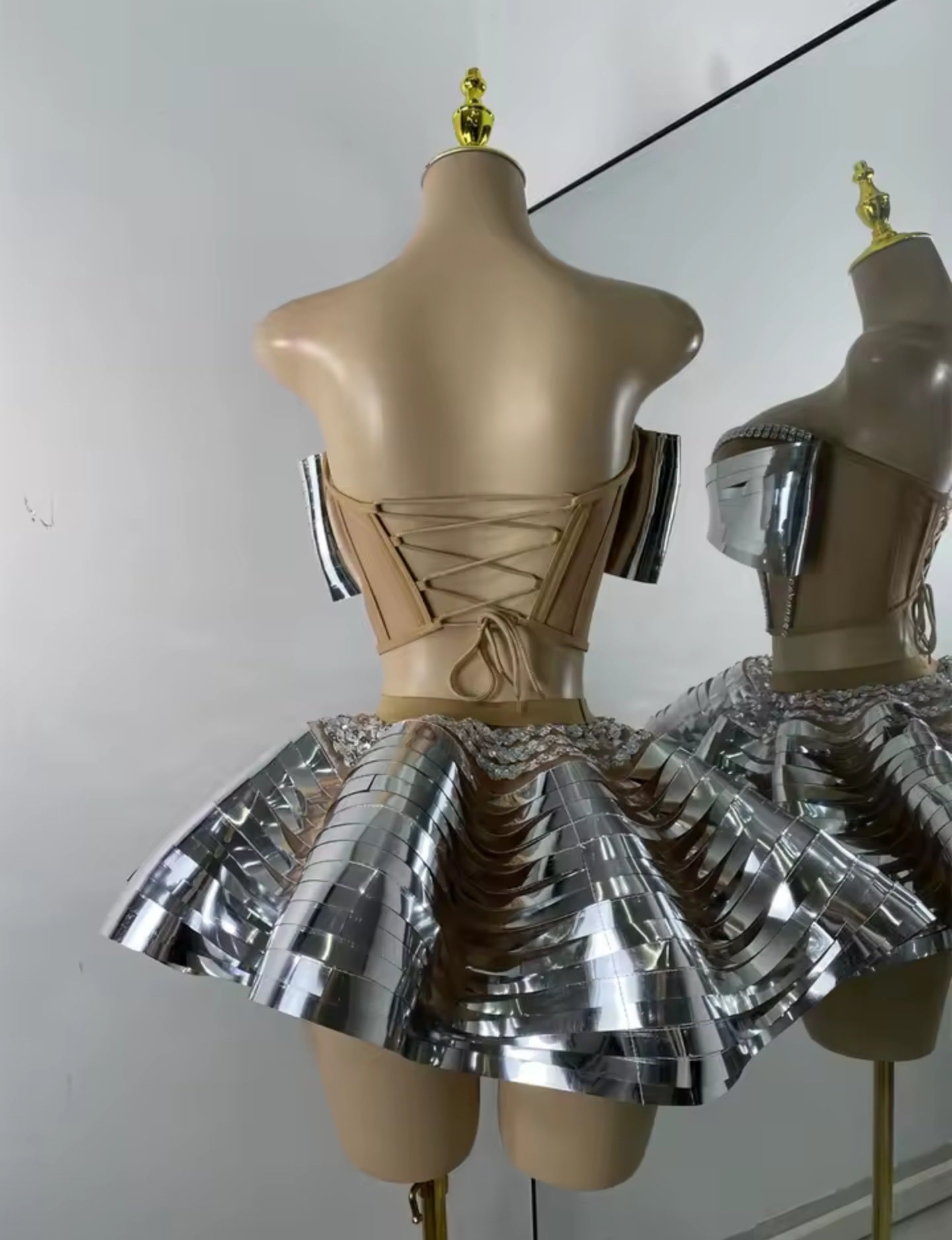 Chrome Tease Mini Skirt Set