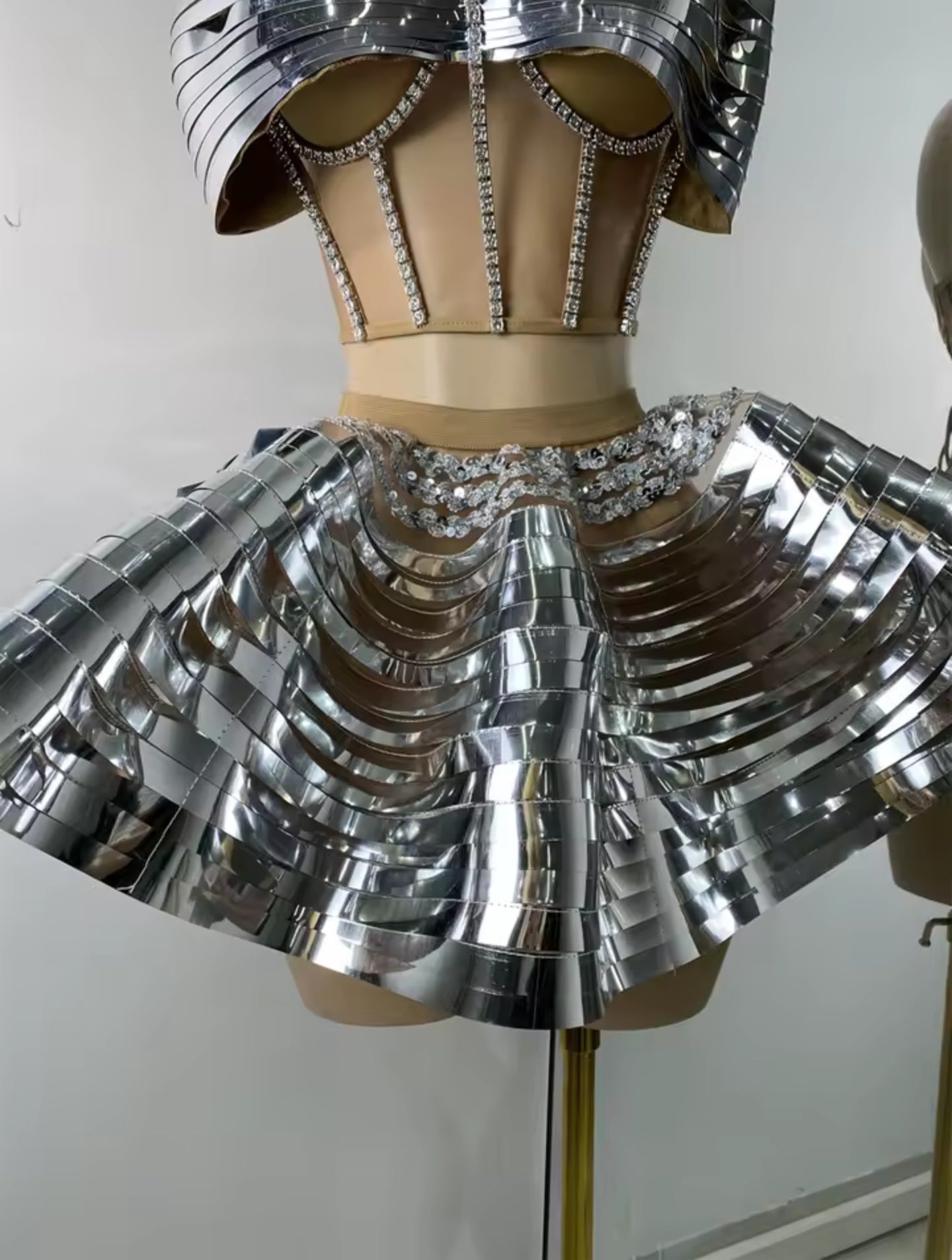 Chrome Tease Mini Skirt Set