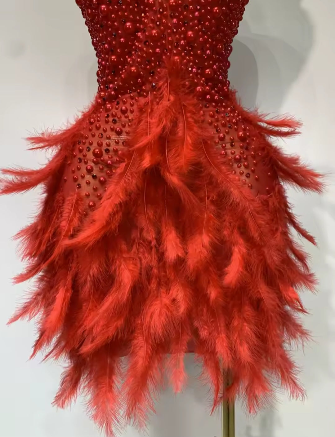 Pearl Allure Feather Dress - RED