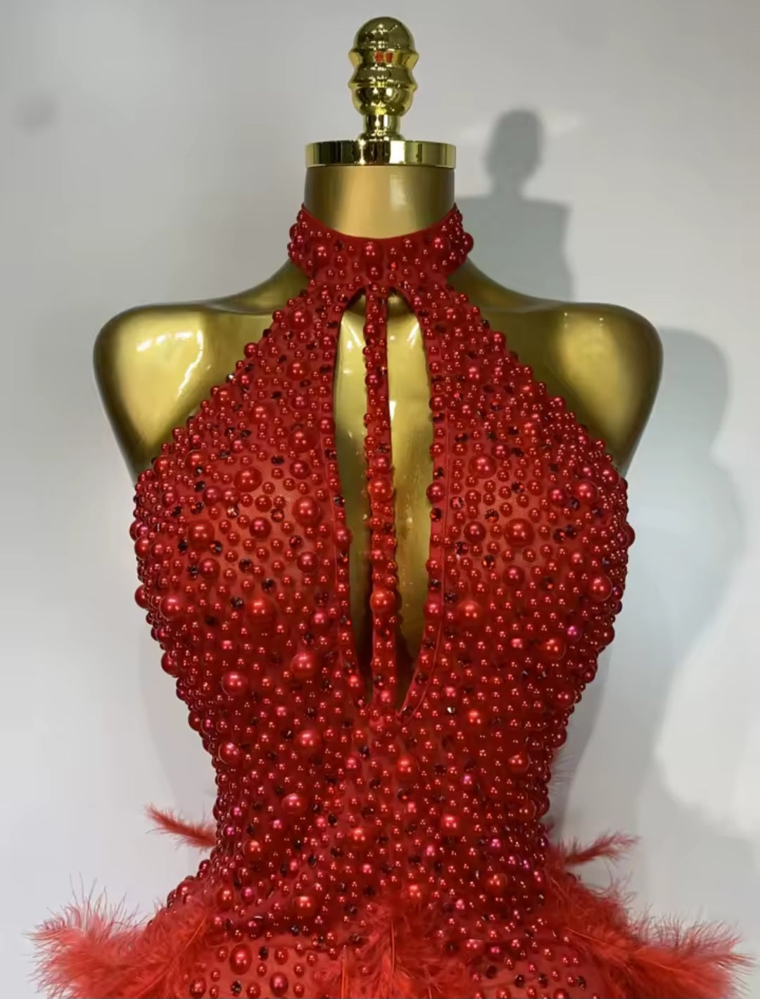 Pearl Allure Feather Dress - RED