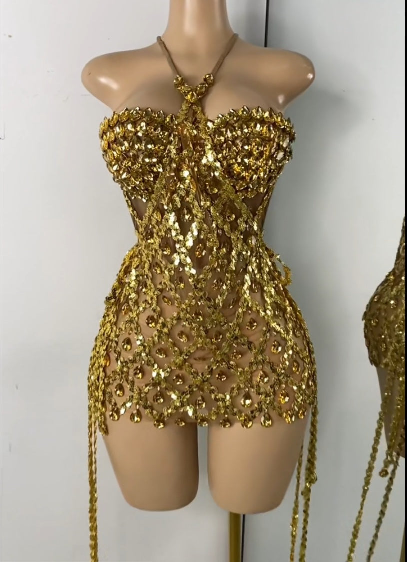 Chandelier Corset Dress- Gold