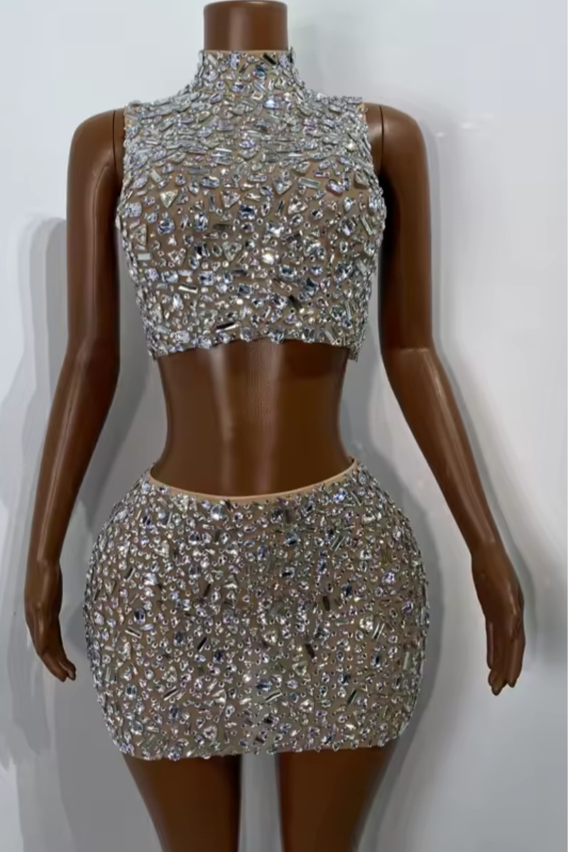 Crystal Mirage Skirt Set - NUDE