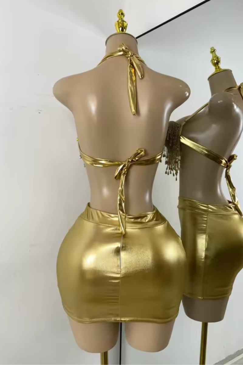Keep Them Guessing Skirt Set GOLD