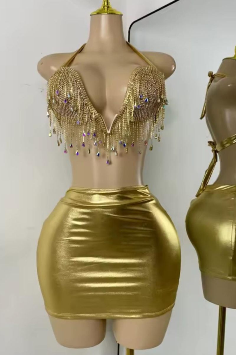 Keep Them Guessing Skirt Set GOLD
