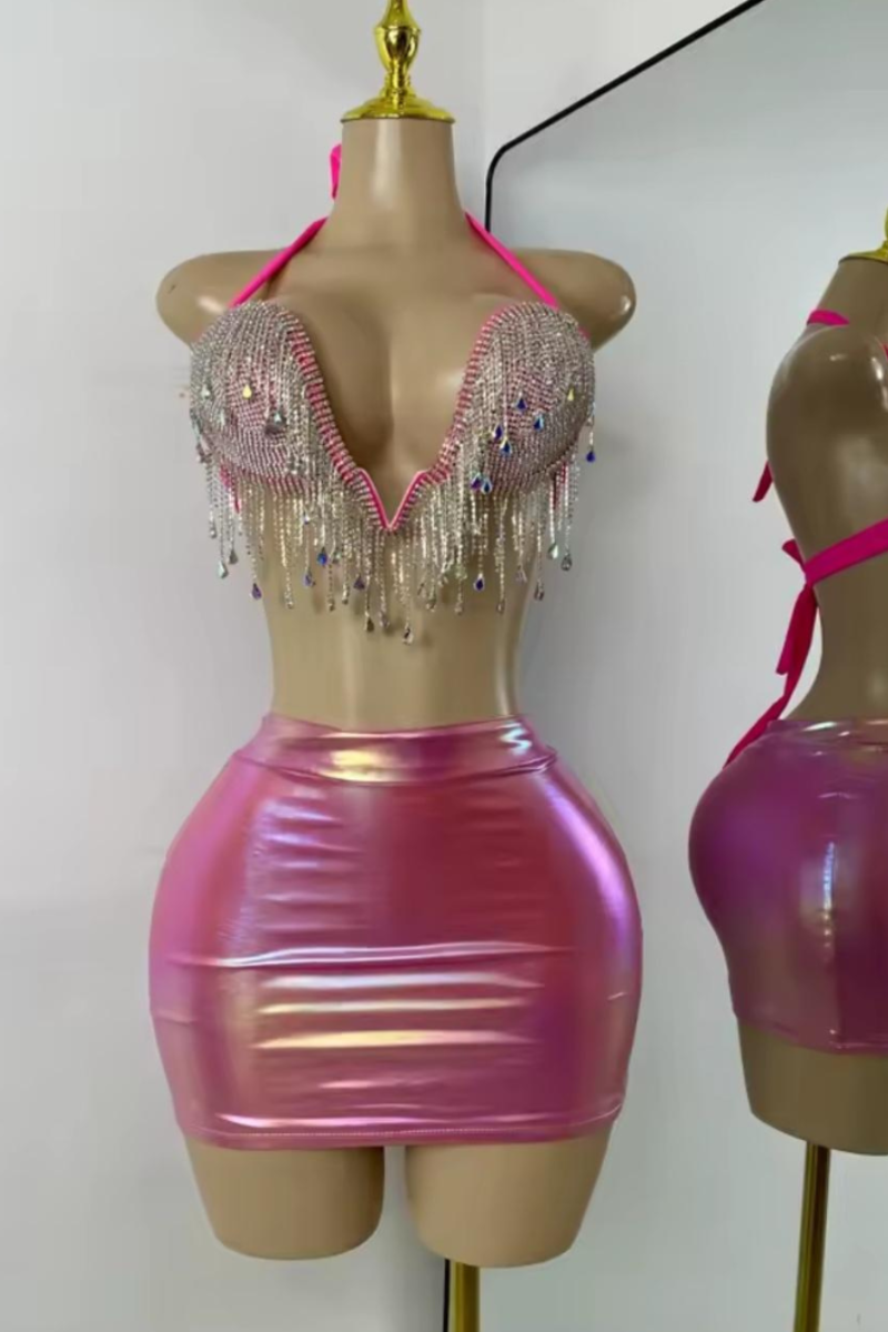 Keep Them Guessing Skirt Set PINK