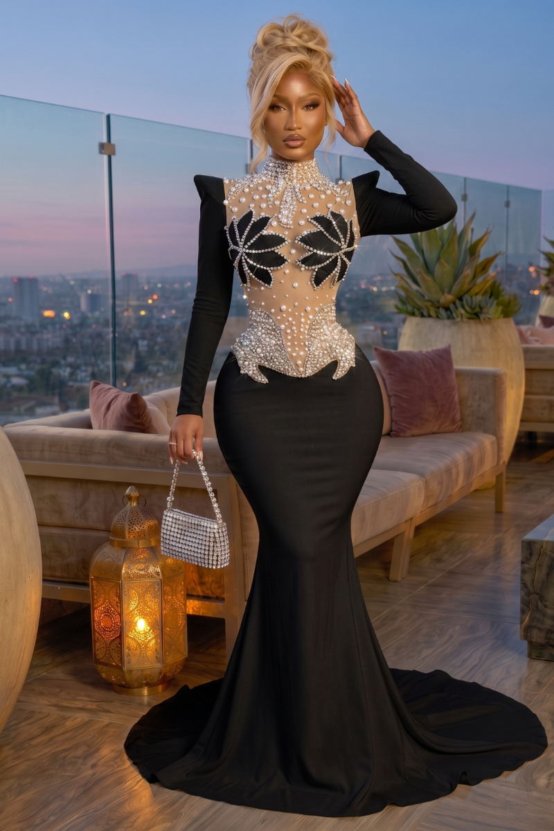 Crystal Lotus Dress- Black