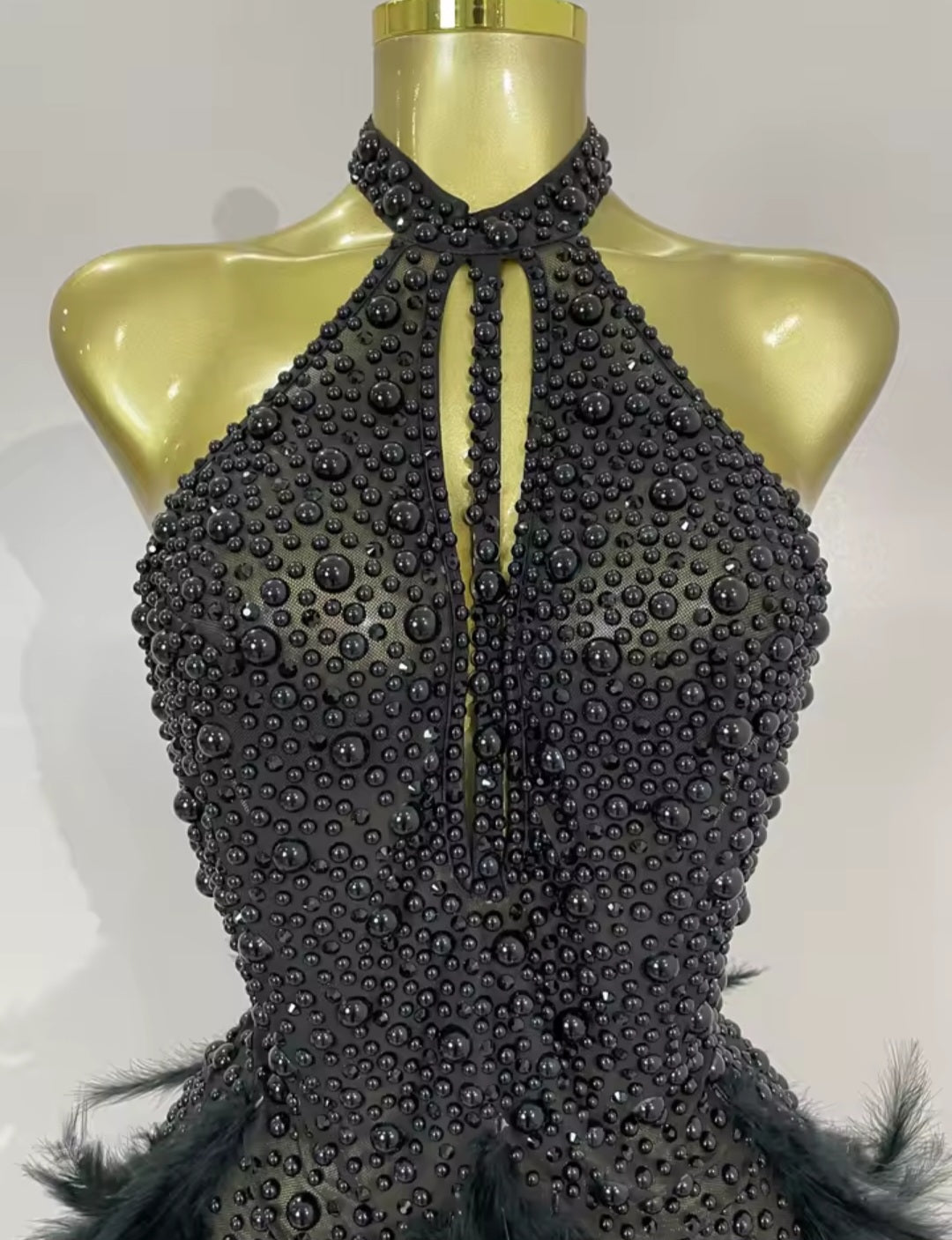 Pearl Allure Feather Dress- BLACK