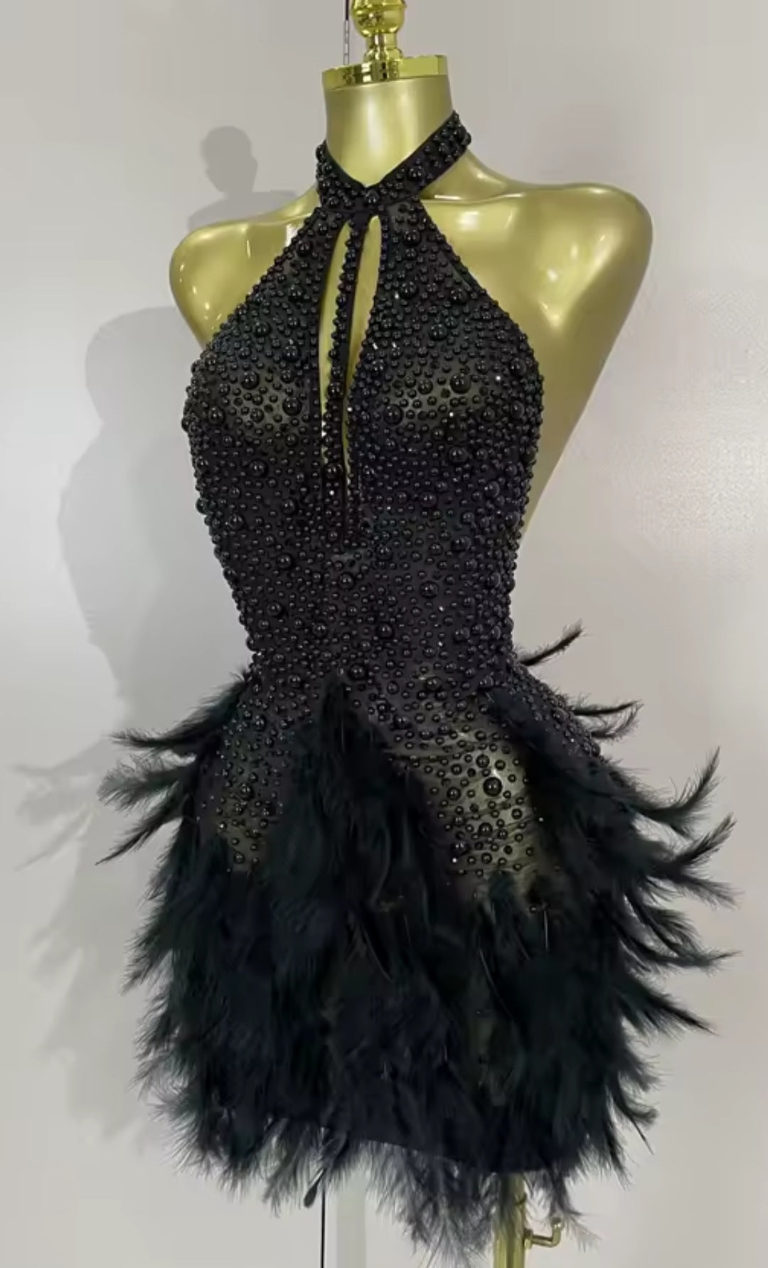 Pearl Allure Feather Dress- BLACK
