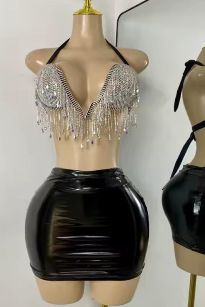 Keep Them Guessing Skirt Set  BLACK