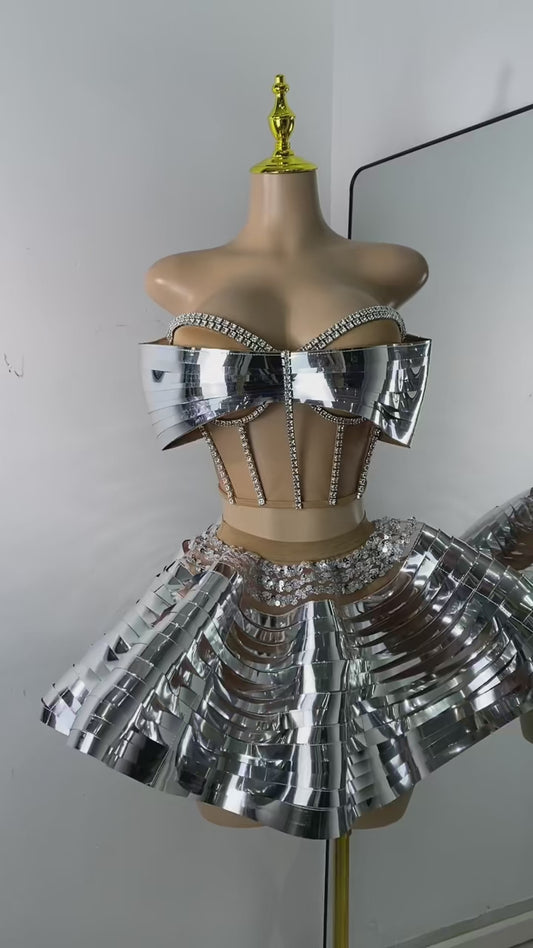 Chrome Tease Mini Skirt Set