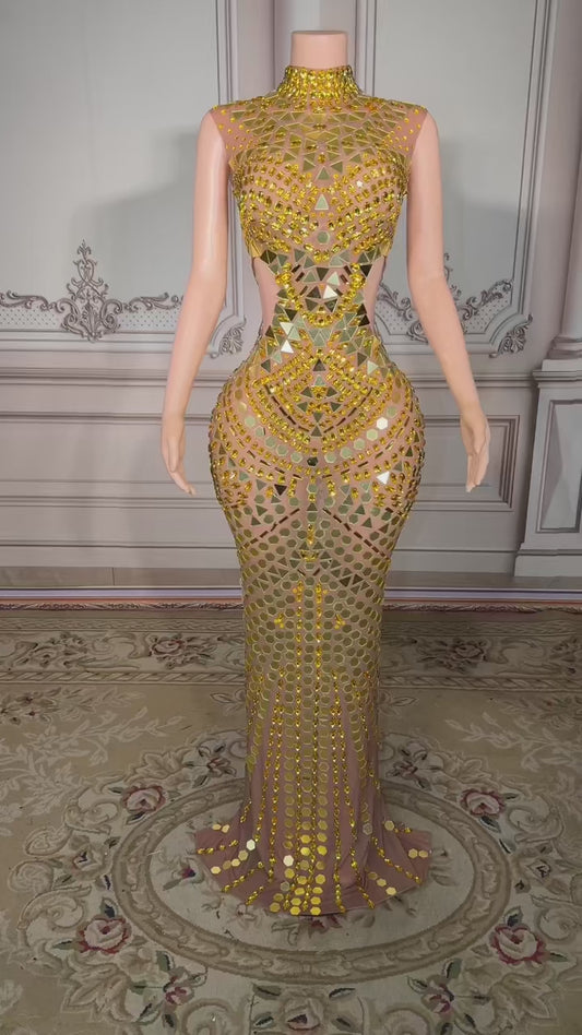 Golden Goddess Mirror Mosaic Dress